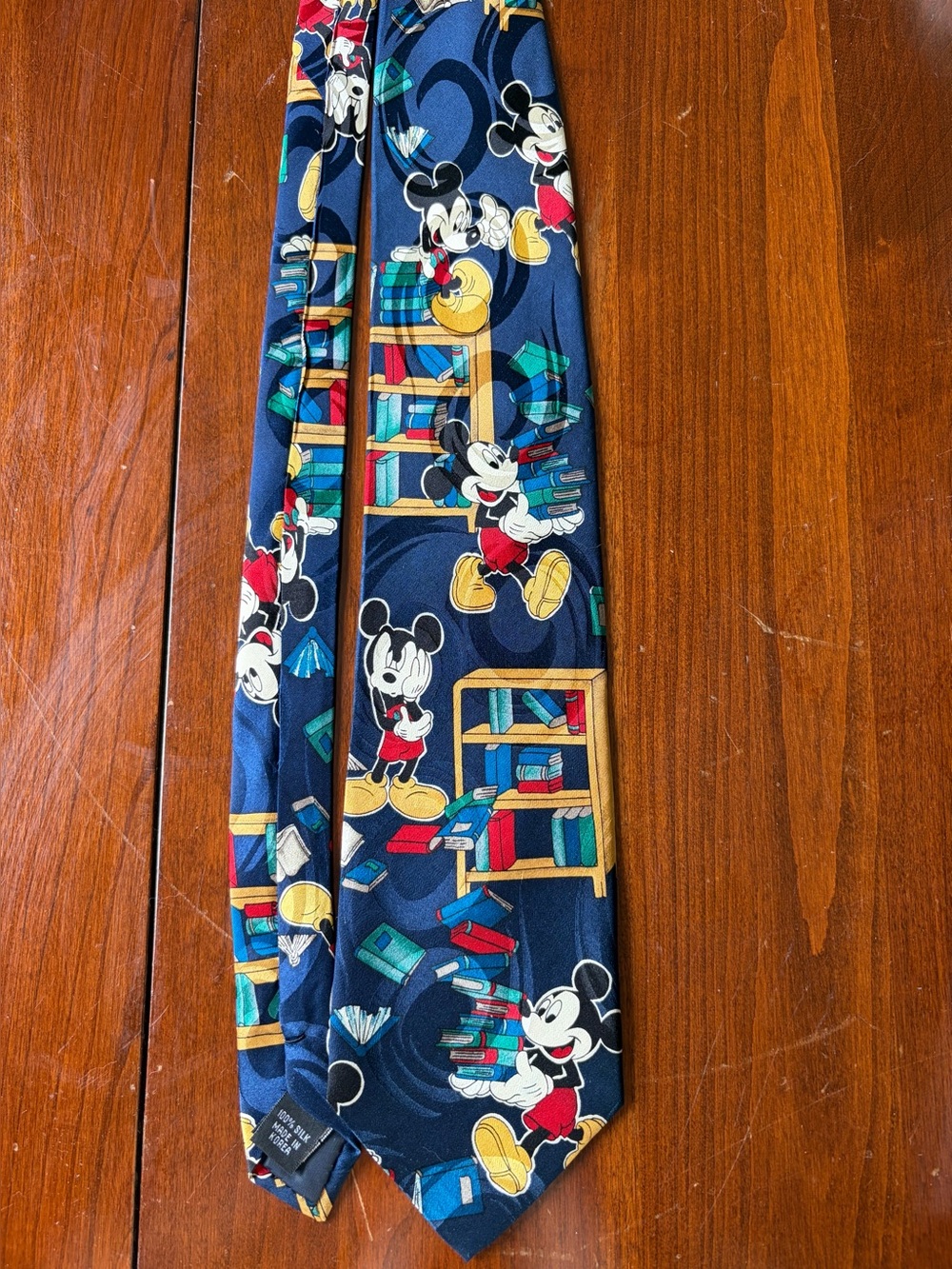 Mickey and Books Blue 100% silk blue tie